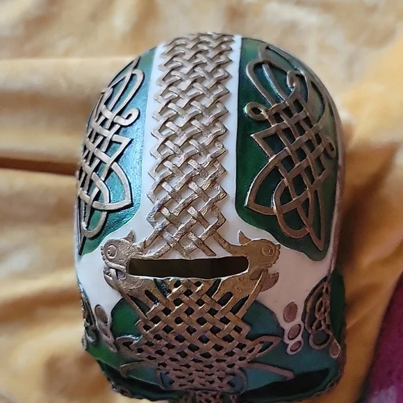 Carved Ceramic Skull with Celtic Designs - Picture 4 of 5